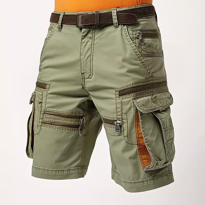 Pantalones cortos Cargo elásticos lavados Vintage con cinturón y bolsillos para hombre