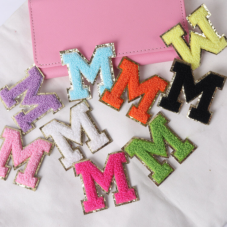 Letras do alfabeto Applique Bordado, A-Z Color, Patches de letras inglesas para bolsa de roupas, Patches de letras Glitter, 5,5 cm