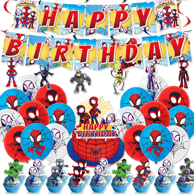 ใหม่ SpiderMan Birthday Party ตกแต่ง Marvel 'S Spidey และ Amazing เพื่อนอลูมิเนียมลูกโป่งฟอยล์ทิ้งบนโต๊ะอาหาร