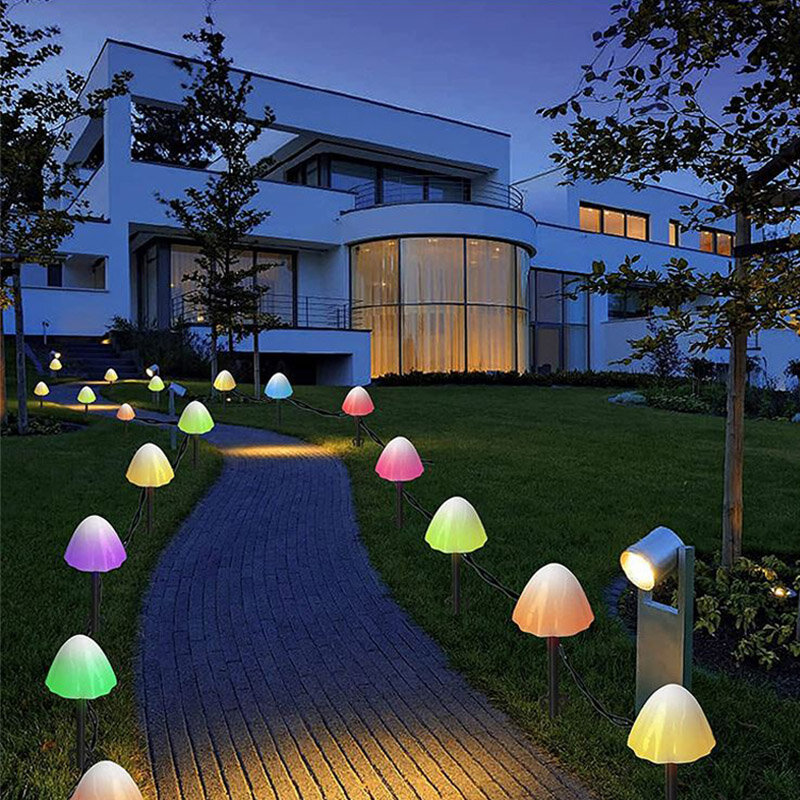 LED Lampu Tali Surya Tahan Air Lampu Taman Surya Jamur Luar Ruangan Multi-warna Cahaya Peri untuk Jalur/Halaman/Rumput/Dekorasi Teras
