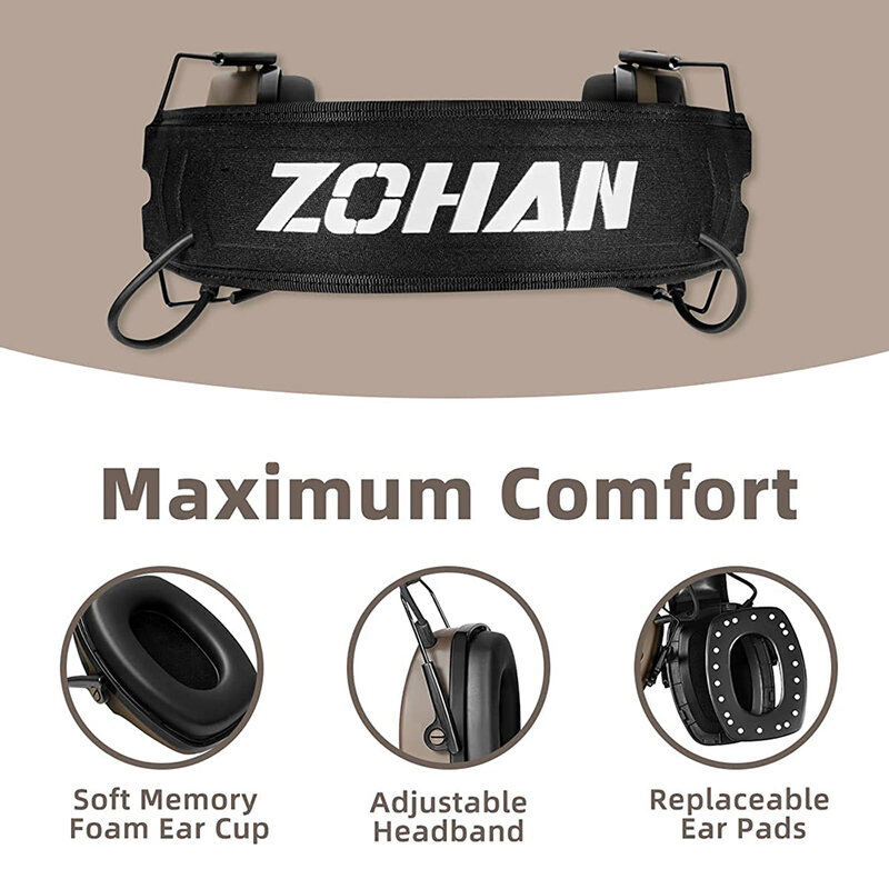 ZOHAN 5.0 블루투스 전자 전술 사격 귀마개, 청력 보호, 사냥 사격장용 소음 방지 사운드 증폭