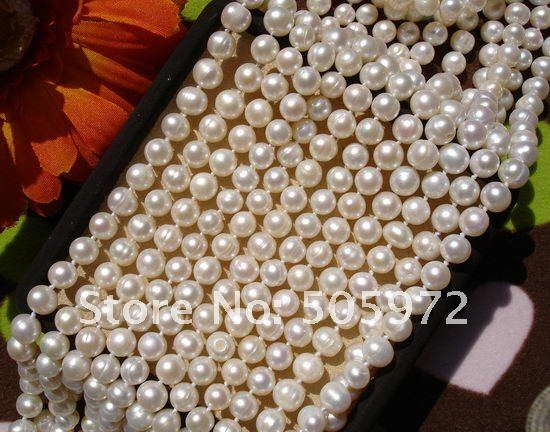 Real Pearls, Long Sweater Jewelry Winter/Spring/Summer/Autumn Pearl Necklace Knotted Costume Jewellery Cheap on Sale!!!