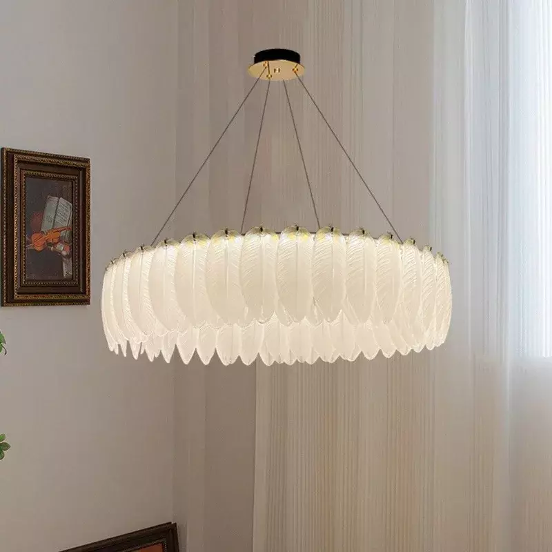 Nordic Crystal Feather Led Chandelier for Living Dining Room Kitchen Bedroom Pendant Lights Home Decor Hanging Light Fixture