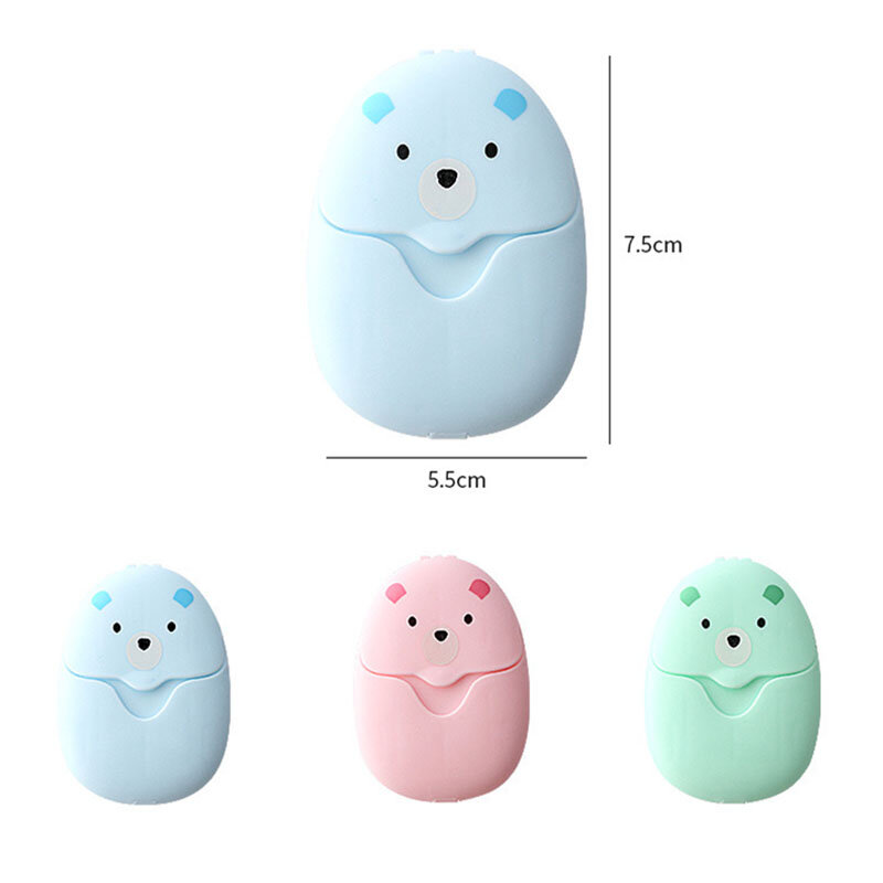 50/100Pcs Portable Disposable Cleaning Soap Paper Cartoon Travel Paper Soaps Cute Bear Paper Soap Tablets for Travel Soap Sheets