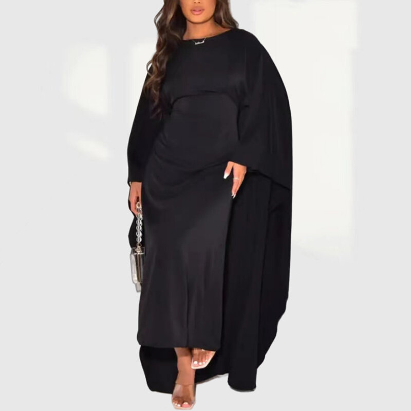 Le donne vestono 1pc manica a pipistrello comoda per la primavera/estate abito lungo abito musulmano o-collo Plus Size poliestere