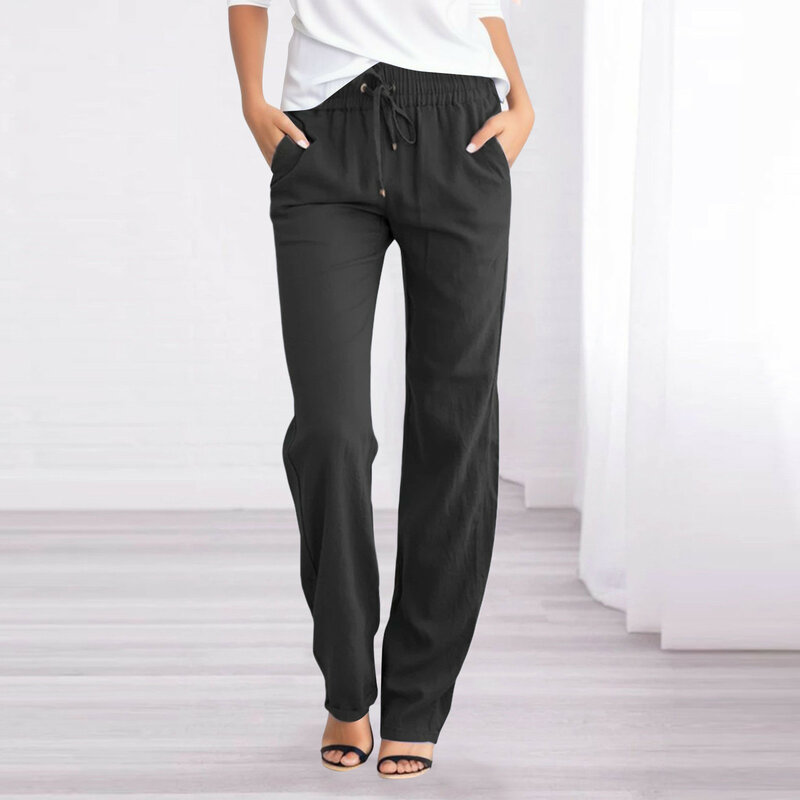 Spodnie bawełniane damskie jednolity kolor wysoki stan luźne miękkie elastyczne talia letnie spodnie haremowe casualowe 2024 spodnie damskie