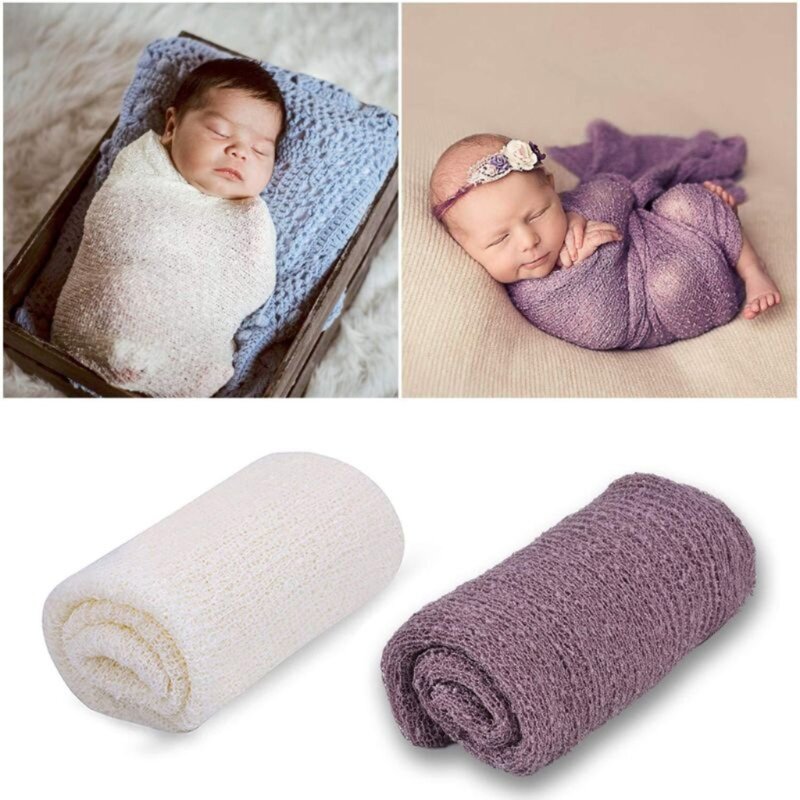 2PCS Newborn Photography Props Wraps Blanket Baby Photography Props Background Stretchy Knit Blanket Newborn Photoshoot Access