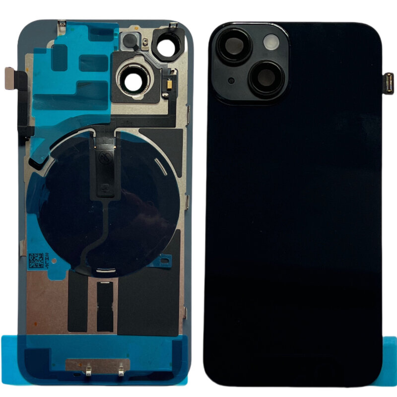 Tampa traseira da carcaça de vidro com lente da câmera, carregador sem fio, Dustproof Net para iPhone 14-14 Plus, novo