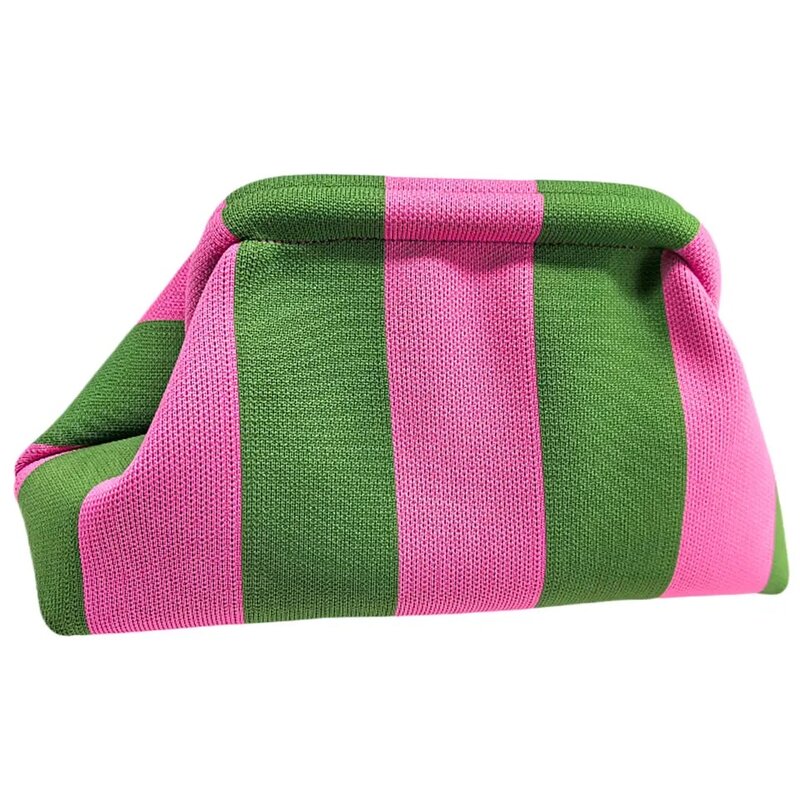 Fashion Knitted Striped Clutch Bag for Women Panelled Clip Shell Lady Handbags Casual Summer Beach Bag Perfect Vacation 2024