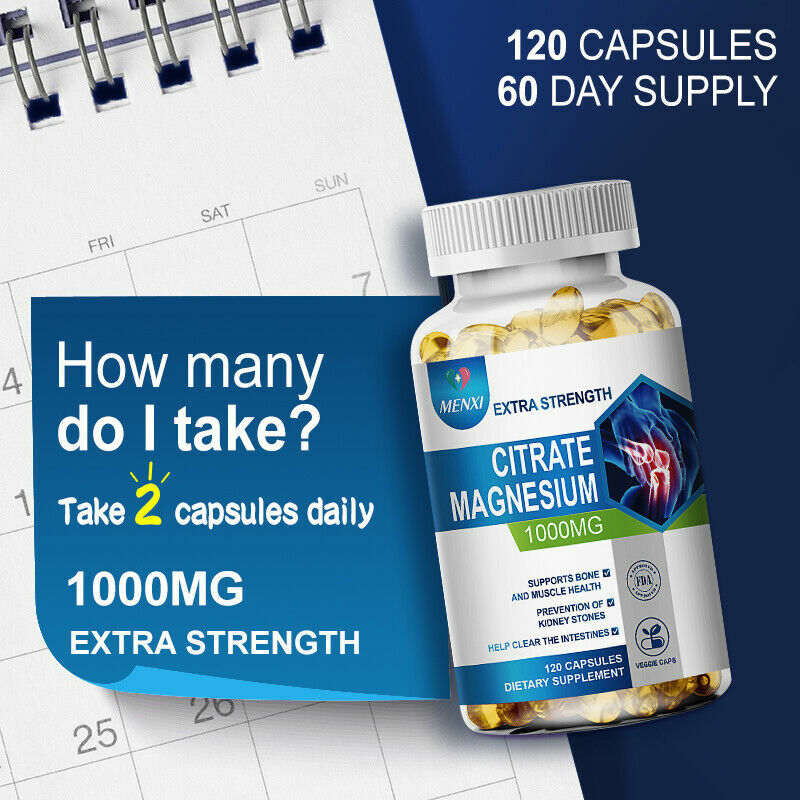 Magnesium Citrate 1000mg Capsules Super Strong Effective Vegan Capsules 120/240/480Pills