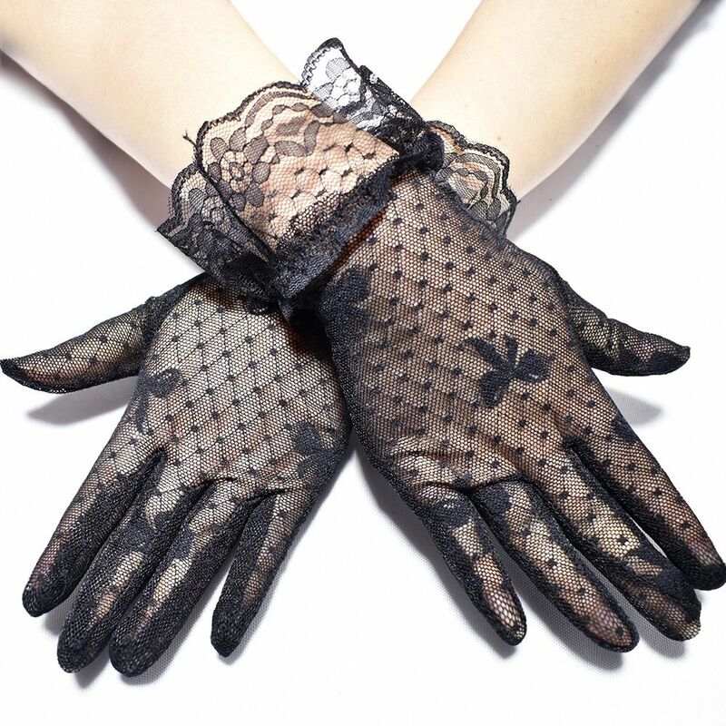 Женские кружевные жаккардовые перчатки с черным бантом, перчатки для свадебной вечеринки, солнцезащитные перчатки, свадебные перчатки, варежки