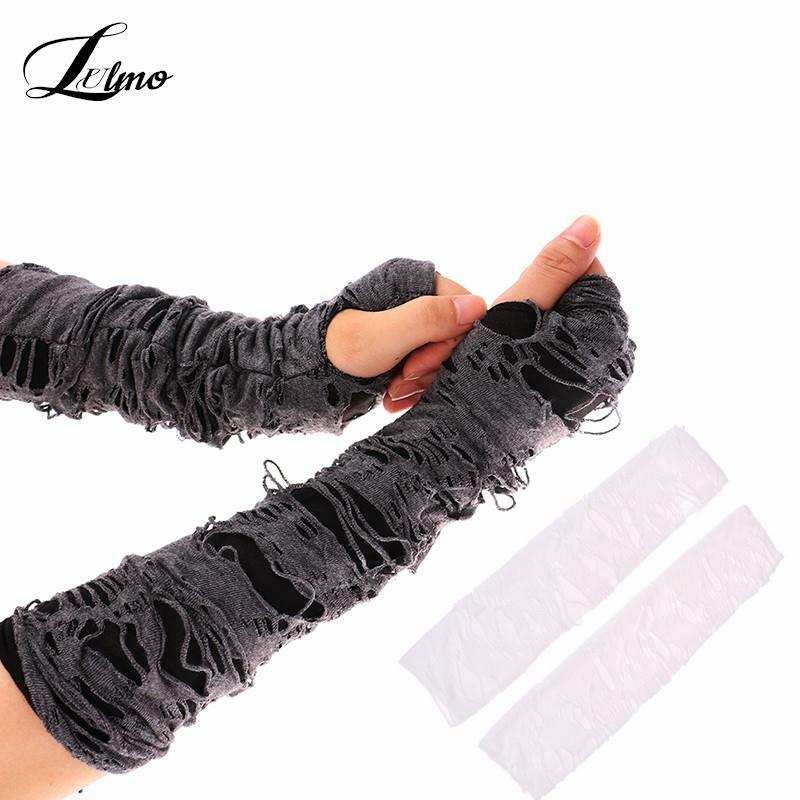 Casaul Broken Slit Gloves Sexy Gothic Fingerless Gloves Halloween Gloves Black Ripped Holes Decor Cosplay Gloves For Adults
