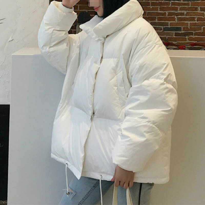 Женское повседневное пуховое теплое пальто, свободная модная женская короткая парка большого размера в Корейском стиле на молнии, зимняя женская однотонная куртка с воротником