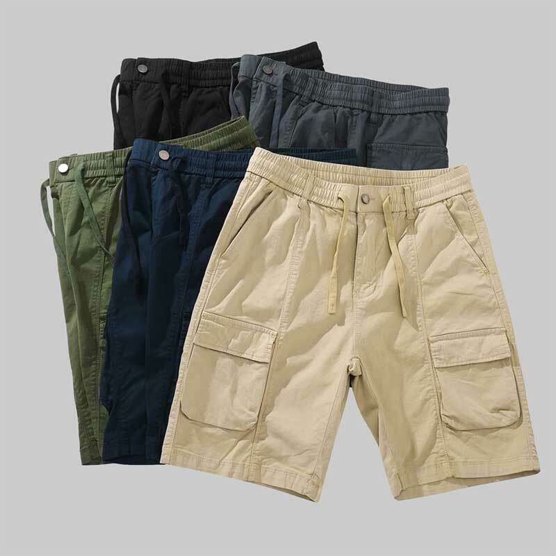 Шорты мужские спортивные однотонные, тонкие свободные короткие штаны-карго, из чистого хлопка, дышащие, с несколькими карманами, модные повседневные, на лето