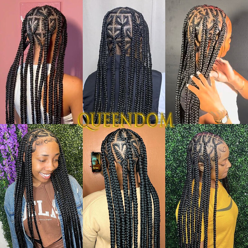 36 Inch Jumbo Full Lace Wig for Women Knotless Heart Part Braided Lace Front Wig Synthetic Cornrow Box Braids Wig With Baby Hair