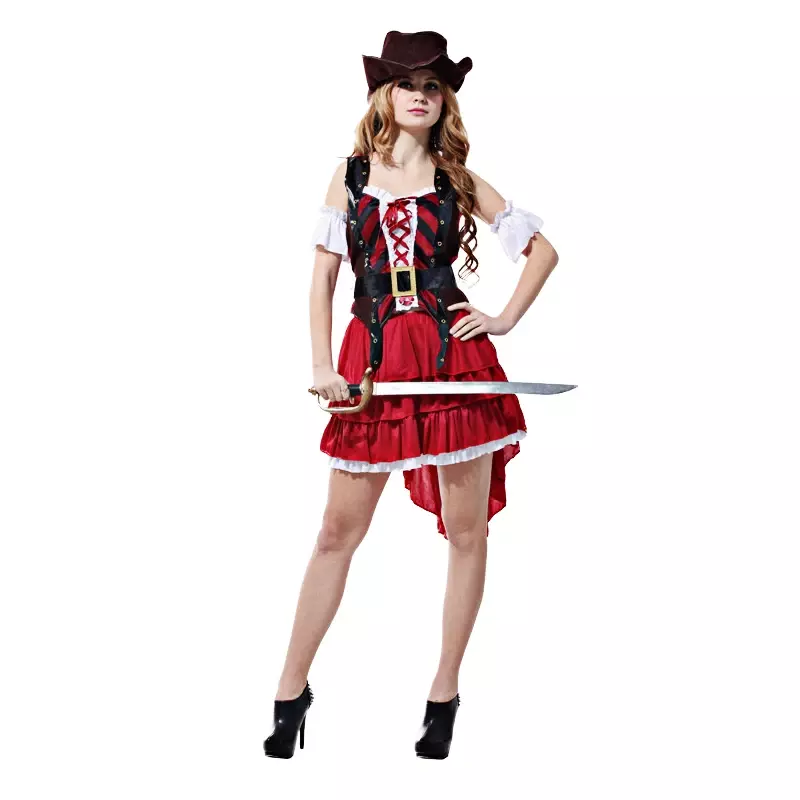 Frauen sexy karibische Piraten Halloween Party Kostüm erwachsene weibliche Kleidung mit Hut Party Cosplay Gothic Kleid