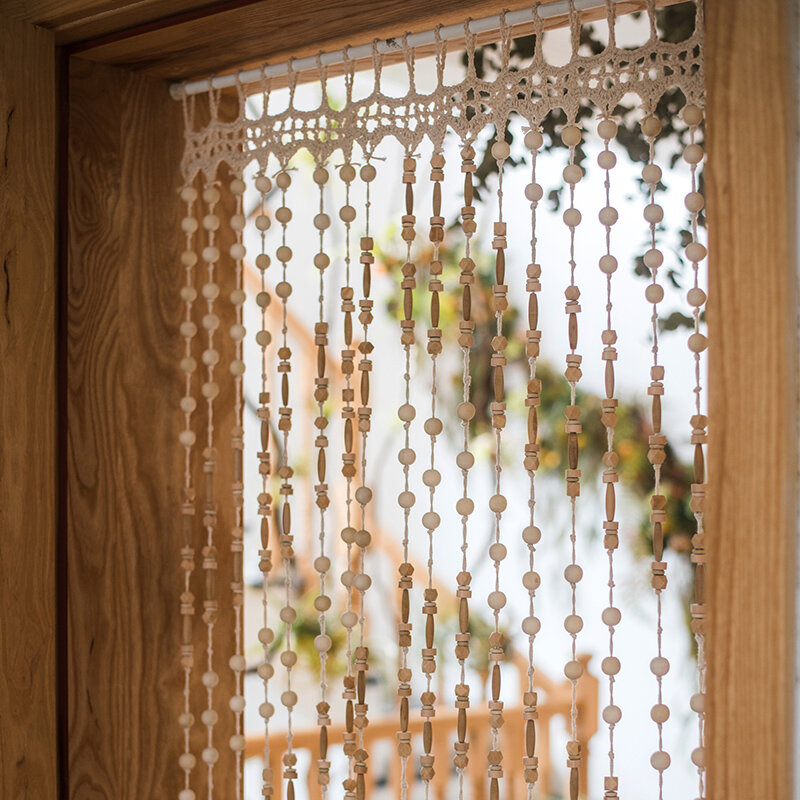 Cortina de puerta de madera hecha a mano, divisor de puerta de habitación de madera maciza, particiones de sala de estar, cadena de cortina de cuentas colgantes, 90x220cm, decoración del hogar