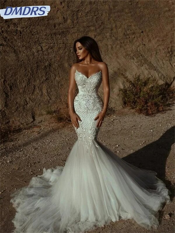 Elegant Mermaid Wedding Dress 2024 Charming Strapless Evening Gown Simple Lace Wedding Gown Robe De Mariee