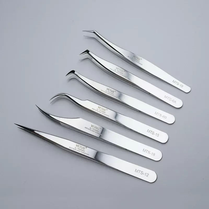 VETUS-Pinzas para extensión de pestañas, 1 piezas, acero inoxidable, alta precisión, antiestáticas, herramientas de maquillaje