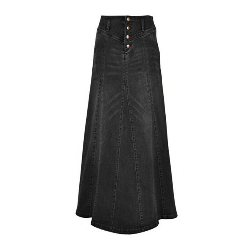 الدنيم تنورة المرأة الطابق طول فستان ربيع الخريف موضة الإناث خيط الخياطة طويلة واحدة الصدر فضفاضة جينز غير رسمي التنانير