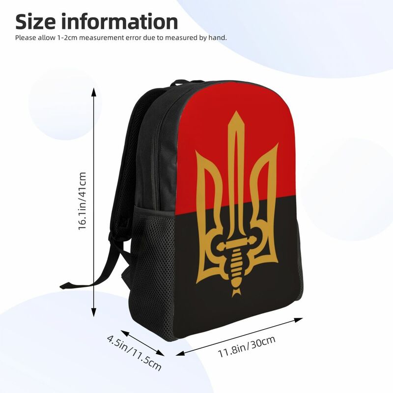Bergaya Tryzub dan ransel merah hitam mantel lengan bendera Ukraina tas Travel Sekolah kuliah tas buku cocok untuk Laptop 15 inci