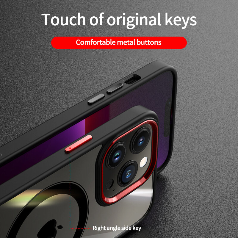 Luxo Clear HD Phone Case para iPhone, magnético, Magsafe, carregamento sem fio, à prova de choque, capa de celular, iPhone 14, 13, 12, 11, 15 Pro Max