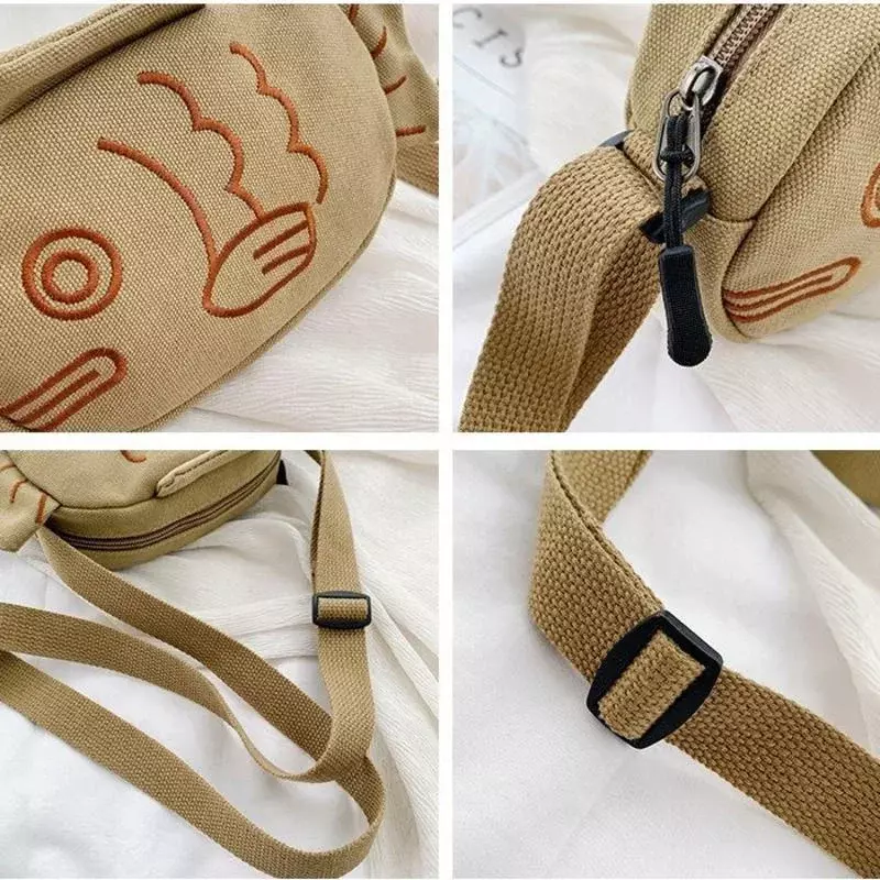 Симпатичная холщовая сумка-мессенджер в Корейском стиле с вышивкой креативная мультяшная сумка в форме уродливой рыбы сумка на плечо для женщин кошелек сумки-мессенджеры