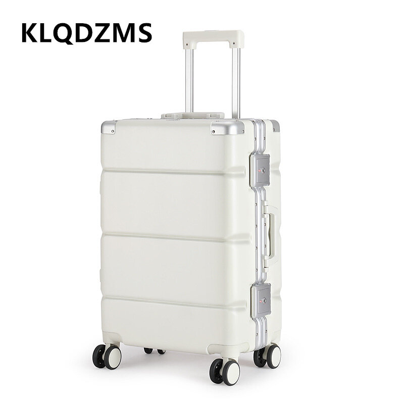 Klqdzms-ホイール付きキャビン荷物、女性用スーツケース、大容量トロリーケース、アルミニウムフレーム、20 "アルミニウム、22" 、24 "、26" 、28"