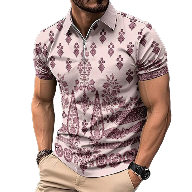 เสื้อเชิ้ตลำลองธุรกิจเสื้อพิมพ์ลายกล้ามเนื้อแขนสั้นปกติแฟชั่นสากลสำหรับผู้ชาย