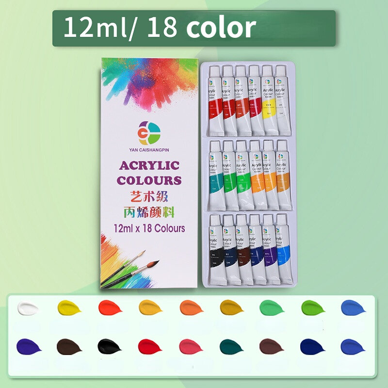 Juego de pintura acrílica de tubo de 12ml, pintura para ropa, pintura, pigmentos ricos para artistas, 12/18/24/36 colores