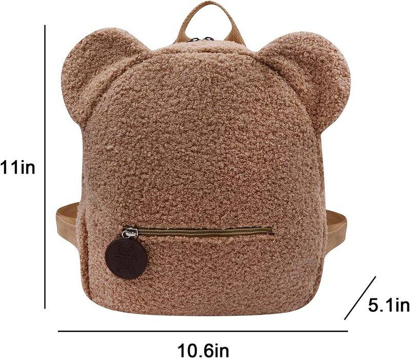 Personalised Womens Girl Cute Bear Pattern Backpack Embroidered Plush Toddler Backpack Custom Name Small Casual Shoulder Daypack