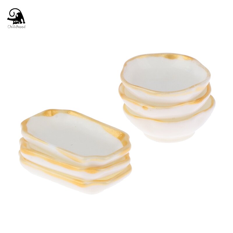 4Pcs 1:12 Dollhouse Miniature Bowl Plate Food Tray Cake Dessert Pastry Dishes Kitchen Model Decor Toy Doll House Accessories