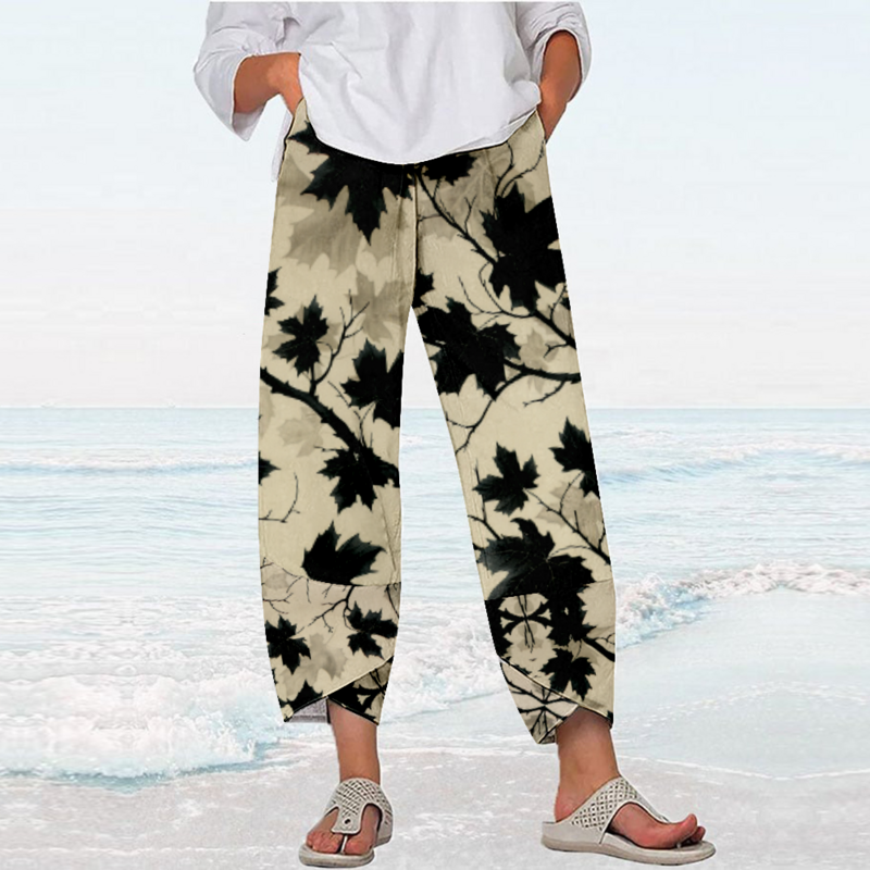 Pantaloni estivi pantaloni da spiaggia a fiori di piante Y2k vestiti Streetwear donna pantaloni sportivi larghi Capri pantaloni eleganti Pantalones Mujer