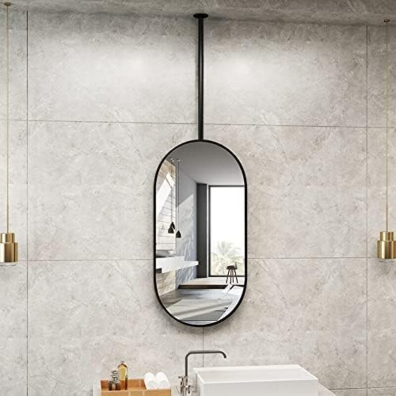 Espelho de suspensão vertical da parede do banheiro, quadro oval do metal, espelho ereto nórdico moderno, espelho horizontal do hotel