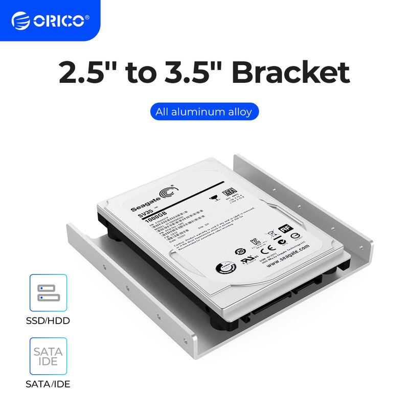Oricoアルミニウム2.5 ''から3.5インチのハードディスクドライブ取り付けブラケットキットhdd ssd Satayコンバーター (3.5〜1x2.5ブラック)