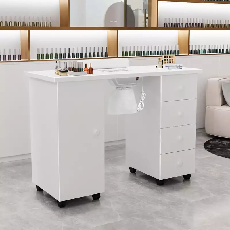 Meja manikur untuk teknologi kuku, Meja manikur, Stasiun Teknologi Salon kecantikan dengan ventilasi Downdraft listrik, roda dapat dikunci
