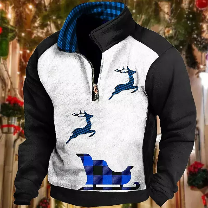 New Men's Zipper Sweatshirts 3d Christmas Print Casual Street Designer Short Sleeves High Quality Men Clothing Oversized Sweater
