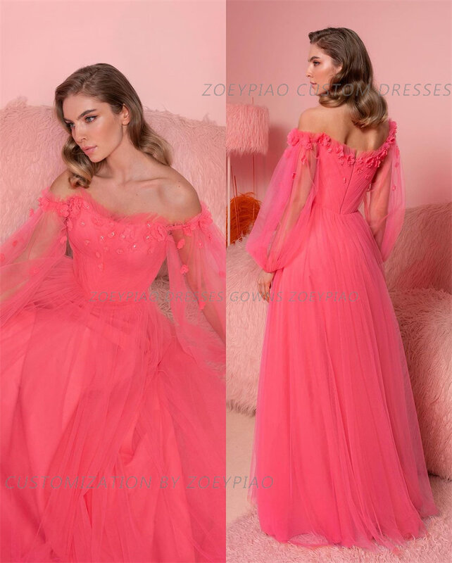 Simple A Line Tulle Long Prom Dresses Appliques Lace Tiered Long Evening Gown Special Occasion Dress Robe De Soirée فستان سهرة