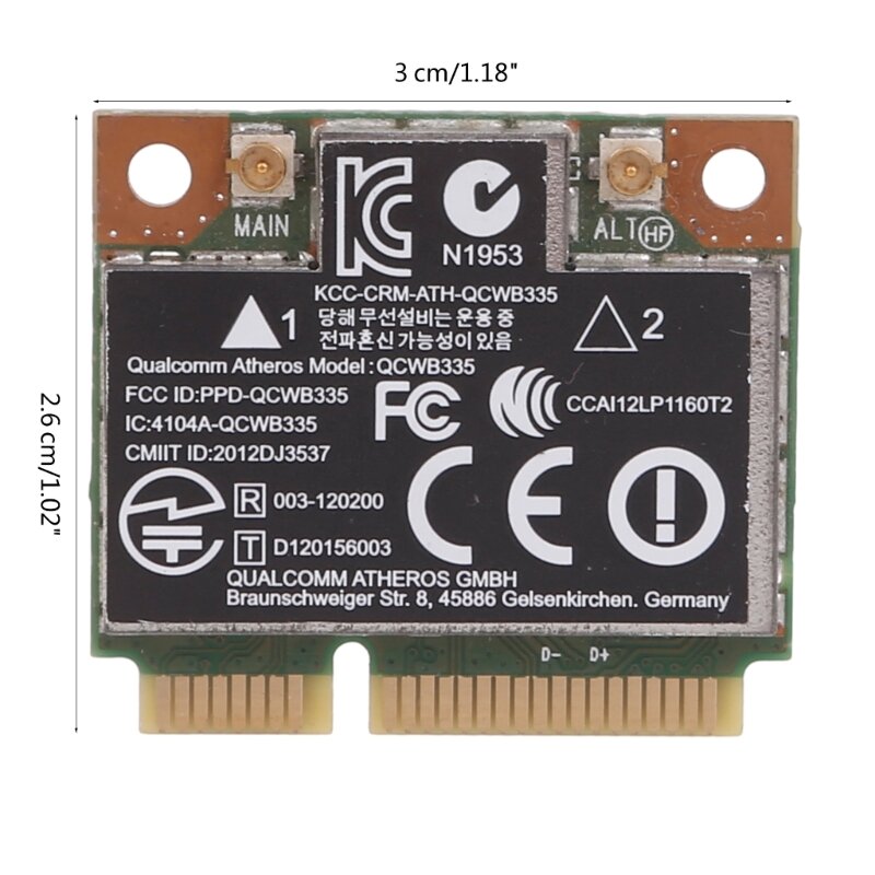 Draadloze 802.11bgn BT4.0 Half MINI PCIE WIFI-kaart voor HPAtheros QCWB335