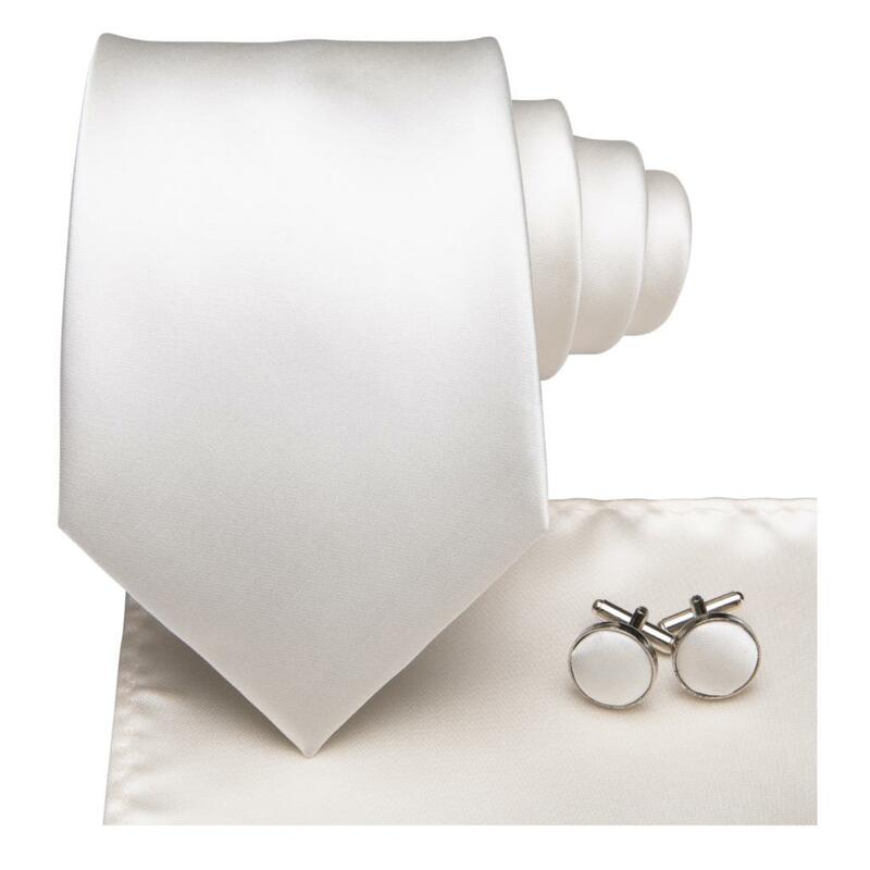 Kość słoniowa jednolity jedwab krawat ślubny dla mężczyzn Handky spinki prezent męski krawat projektant mody Business Party Dropshiping Hi-Tie