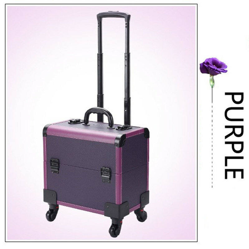 Портативный чехол на колесиках из искусственной кожи, чехол для косметического костюма, Дорожный чемодан для косметолога с 4 колесами и замком, Женская сумочка, чемодан с алюминиевой рамкой