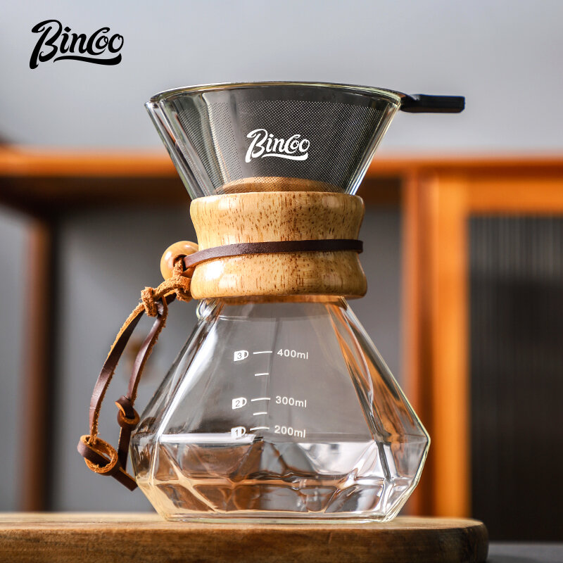 Bincoo Set pembuat kopi Tuang dengan Filter, penyaring kaca Carafe Manual dengan pegangan