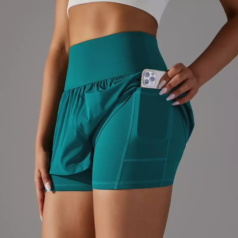 Pantalones cortos deportivos de doble escritorio para mujer, 2 en 1, de secado rápido, para gimnasio, Yoga, correr, Verano