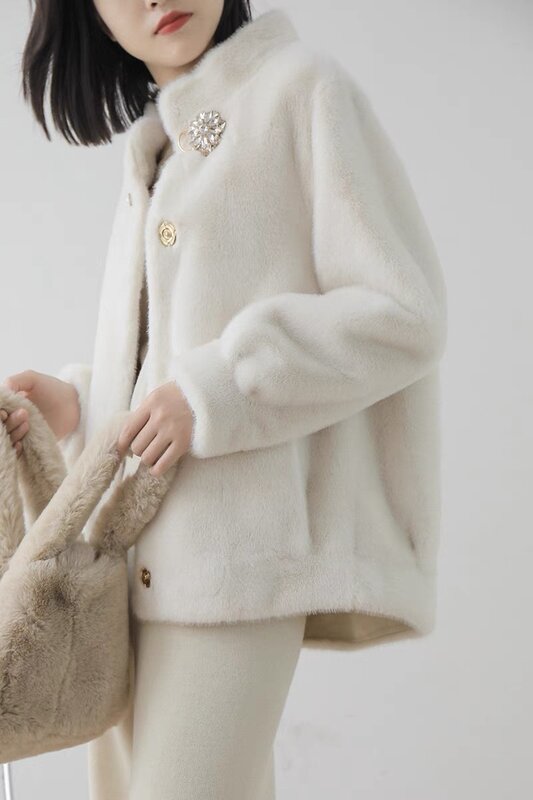 Mantel bulu Eco hangat untuk wanita, jaket bulu palsu, mantel bulu Eco hangat untuk musim dingin, jaket baru wanita 2024
