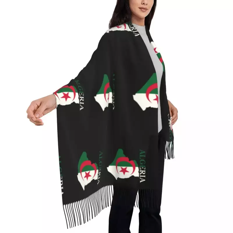 ผ้าพันคอแผนที่ธงแอลจีเรียพิมพ์ลายแบบมีเอกลักษณ์ผ้าพันคอให้ความอบอุ่นสำหรับผู้ชายผู้หญิงฤดูหนาว