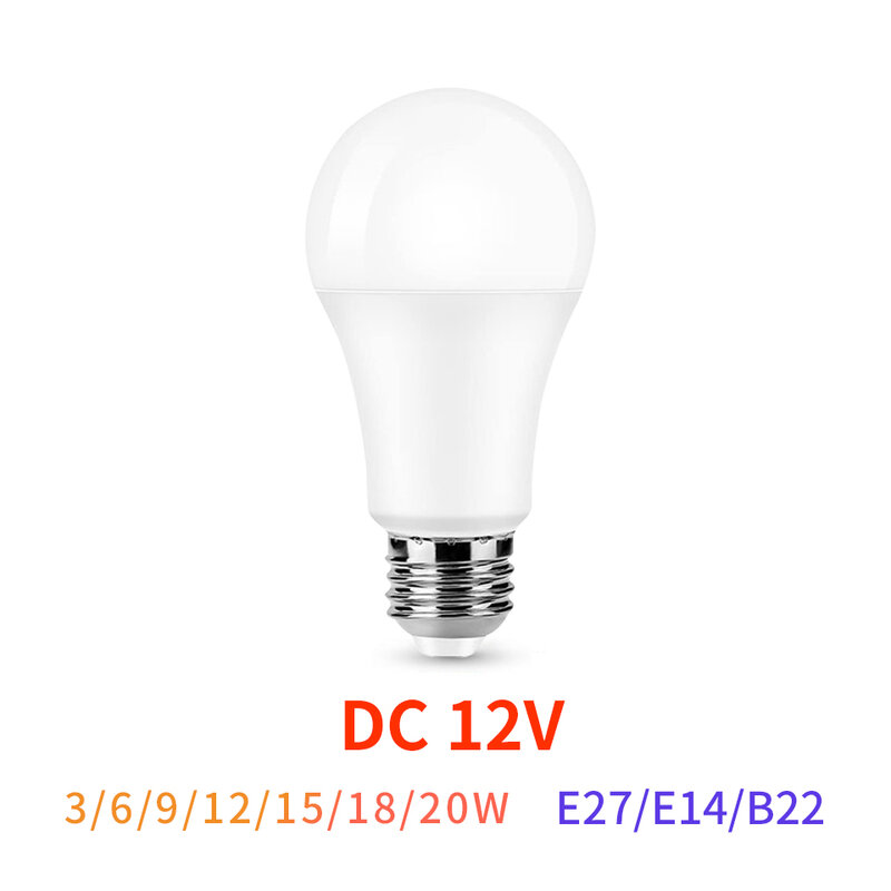DC 12 V bohlam LED E27 lampu 3W 5W 7W 9W 12W 15W Bombilla untuk Solar bohlam lampu Led 12 volt tegangan rendah pencahayaan lampu