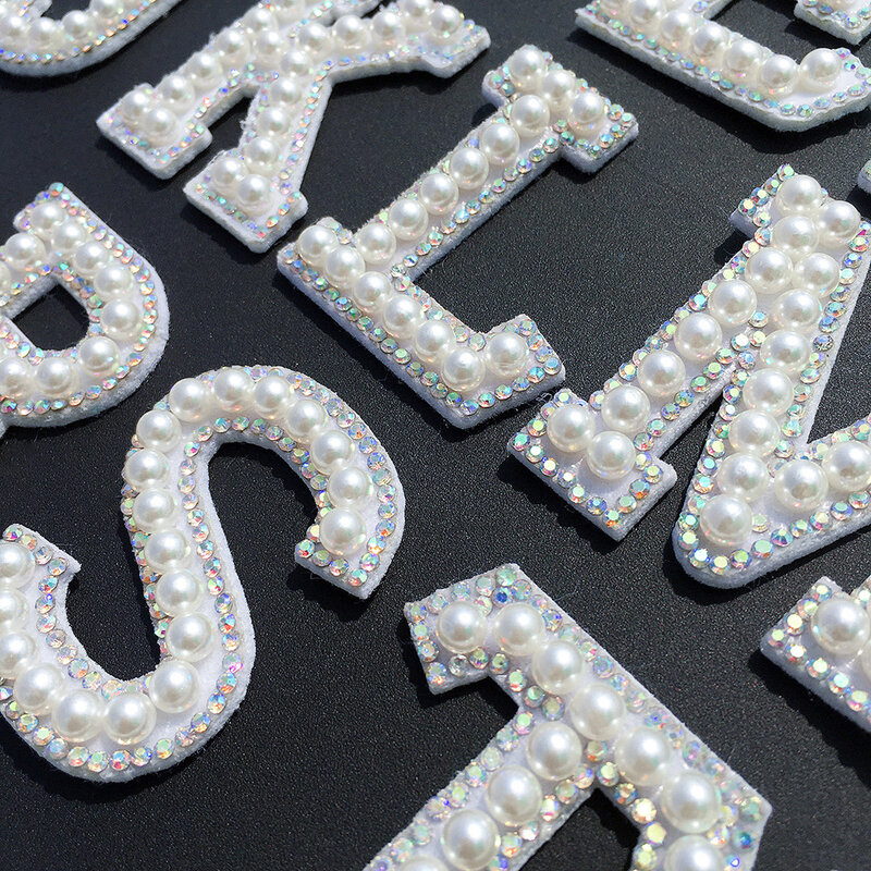 26 English Letters Imitation Pearl Rhinestone Hand Sewn Hot Pressed Patch Cloth Pasted Clothing Bag Handmade DIY Decoration