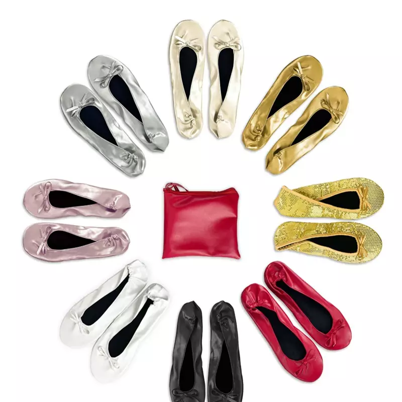Zapatos de Ballet plegables de PU para interiores, zapatos de baile de boda con lentejuelas, zapatillas de Boda sin encaje