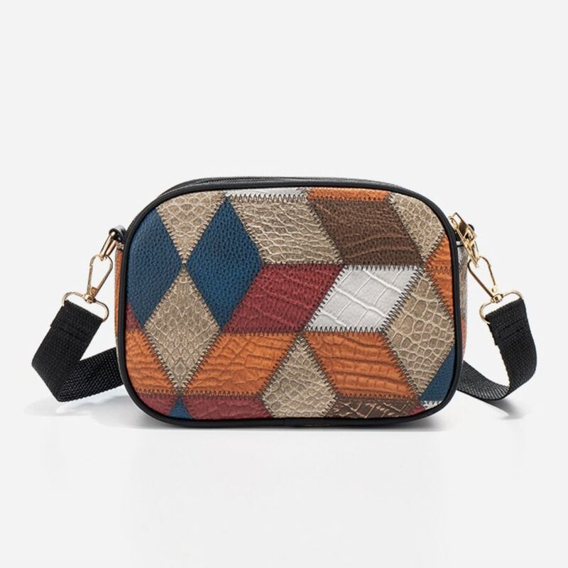 Farbe blockierende Leder handtasche Mode Luxus Design ethnischen Stil Umhängetasche Vintage Single Shoulder Bag