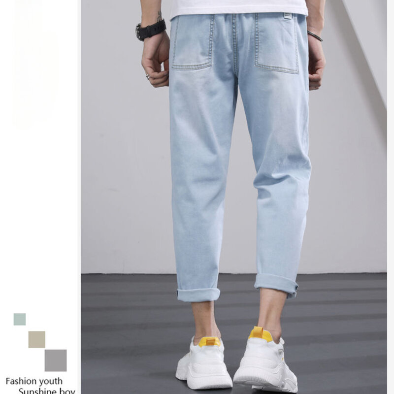 جينز رجالي كوري متعدد الاستخدامات ، تصميم بسيط ، مريح ، كل المقاس ، جينز غير رسمي يومي للطلاب ، جينز Ulzzang ، جودة عالية